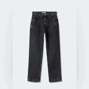 Mango Ripped High-Rise Straight Jeans